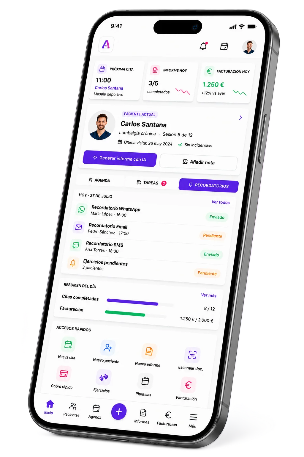 Software de fisioterapia con IA para agenda, historia clínica y facturación